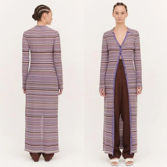 NEW Ninety-Percent Long Line Cardigan Purple Stripe Duster Cotton Sustainable - Picture 2 of 14